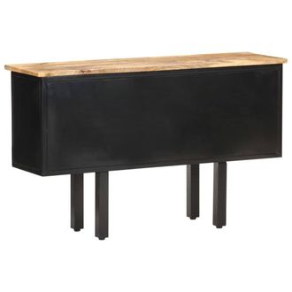 Berkfield Home Sideboard 110x30x65 cm Solid Rough Mango Wood & Steel in Black | Size: 110 x 30 x 65 cm