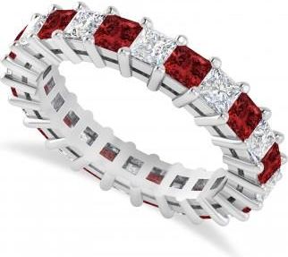 Allurez Princess Diamond & Garnet Wedding Band 14k White Gold (3.12ct)