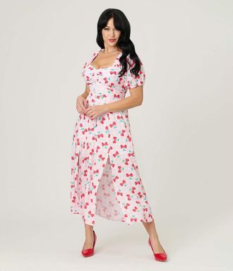 Unique Vintage Sweetheart Midi Dress in Pink Gingham W/cherries at Nordstrom, Size X-Small