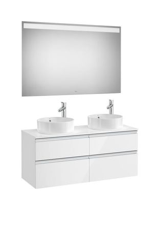 Roca Roca - Pack Mueble Base De 4 Cajones Para Dos Lavabos Y Espejo Led The Gap Color: Blanco