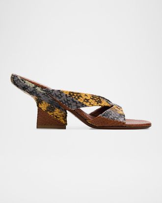 Dries Van Noten 95mm Snakeskin-Embossed Leather Mules
