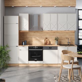 Vicco Mueble De Cocina Fame-line, Gris/beige/roble Dorado, 300 Cm, Et Antracita, Vicco