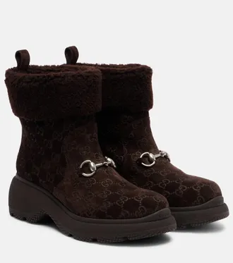 Gucci Stivaletti Horsebit in suede GG