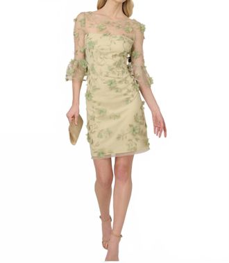 Adrianna Papell Floral Embroidery Sheath Dress In Sage Multi