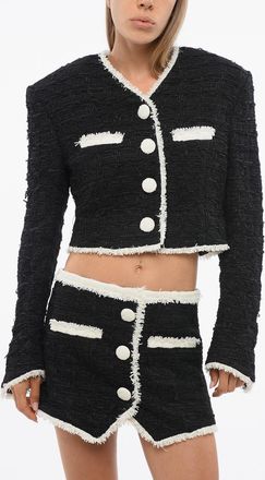 Balmain Giacca Crop in Tweed con Dettagli a Contrasto Balmain