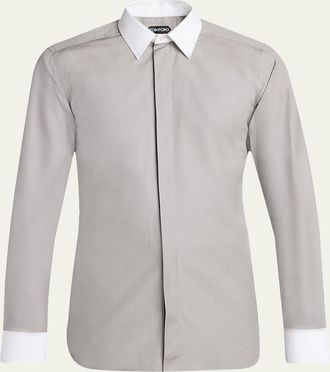 Tom Ford Mens Poplin Contrast-Trim Sport Shirt