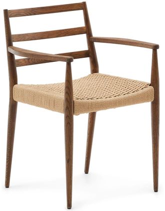 K Home Hochwertiger Massivholz Stuhl Analya mit Armlehnen - Eiche/Nussbaum Finish
