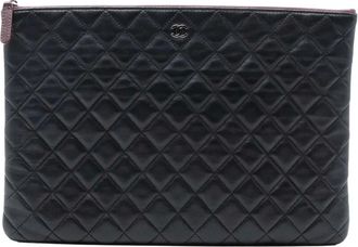 Chanel Clutch O Case grande in pelle di agnello trapuntata 2013-2014 - Nero