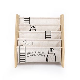 Really Nice Things Librer&iacute;a contrachapado de pino y textil estampado animales Montessori