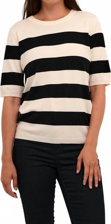 Kaffe Lizza Short Sleeve Stripes Pullover In Black And Lime White