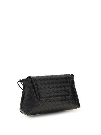 Bottega Veneta Womens Shoulder Bag Intrecciato Black-Gold Calf Leather Black/gold