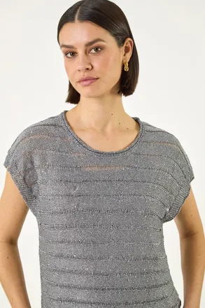 Roman Sequin Stripe Knitted Top