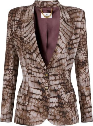Elisabetta Franchi alligator-print single-breasted jacket - Brown