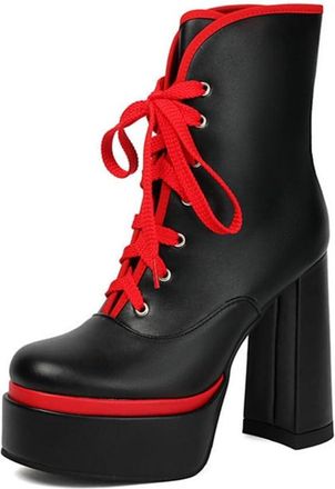 Generic Womens Platform Ankle Boots Comfort Round Toe Chunky Block Heel Lace Up Fashion Winter Punk Shoes (Black,7.5)