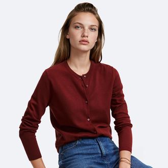 La Redoute Collections Vest met knoopsluiting, ronde hals, fijn tricot