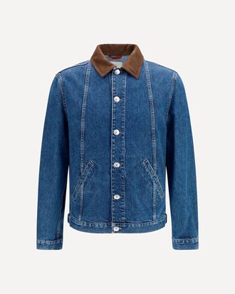 Brunello Cucinelli Denim Jacket with suede collar Male 50
