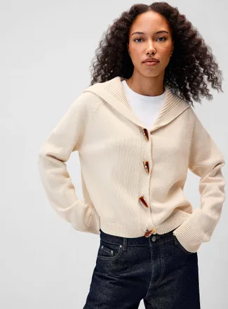 Twik Womens Horn buttons sailor collar Cardigan Sweater