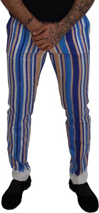 Dolce & Gabbana Mens Striped Silk-Cotton Trousers Blue