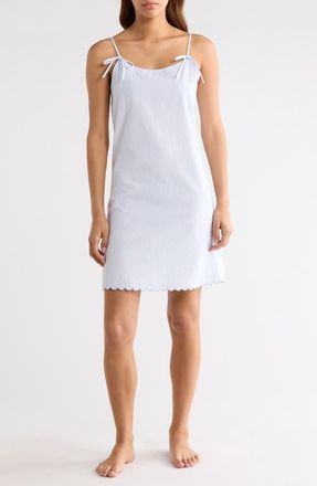 French Connection Stripe Scallop Edge Cotton Chemise in Blue/White Stripe at Nordstrom, Size X-Large