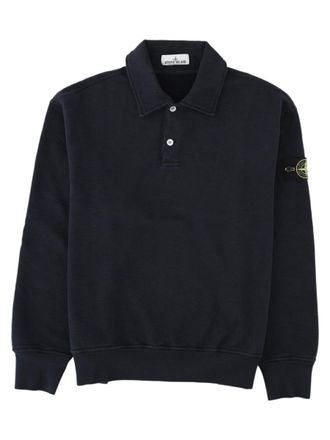 Stone Island Blue Long-Sleeve Patch Logo Cotton Polo Shirt
