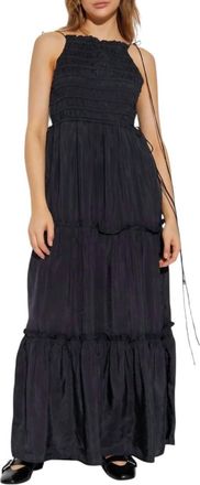 Ganni Habotai Maxi Smock Slip Dress In Phantom