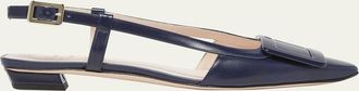 Roger Vivier Belle Vivier Leather Buckle Kitten-Heel Slingback Pumps