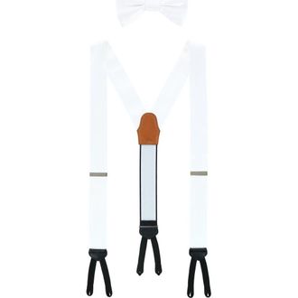 Trafalgar Store Sutton Solid Color Silk Brace and Bow Tie Combo in White at Nordstrom
