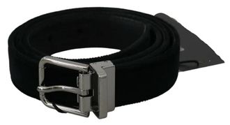 Dolce & Gabbana Womens Black Velvet Leather Silver Buckle Belt Outer