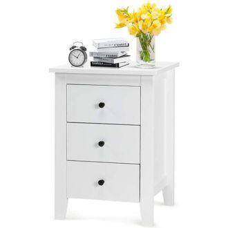 Costway Table de Nuit, Table de Chevet Moderne avec 3 Tiroirs, Pour Chambre &agrave; Coucher, 46 x 37 x 65 CM
