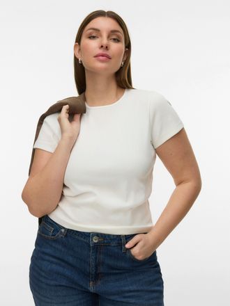 Vero Moda Curve T-Shirt VERO MODA CURVE VMCHLOE SS SHORT TOP GA JRS NOOS CUR, Damen, Gr. XL, snow wei&szlig;, Jersey, Obermaterial: 95% Baumwolle, 5% Elasthan, unifarben, n