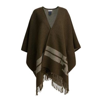 Tory Burch Jassen, Dames, Bruin, ONE Size, Wol, Wool Blend Logo Print Poncho