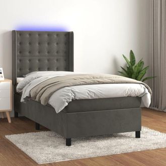 vidaXL Cama Box Spring Colch&oacute;n Y Led Terciopelo Gris Oscuro 100x200 Cm Vidaxl