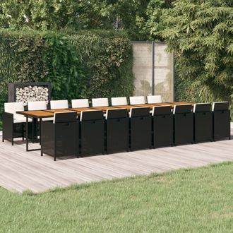 vidaXL Set De Muebles Jard&iacute;n 17 Pzas Con Cojines Rat&aacute;n Sint&eacute;tico Negro Vidaxl