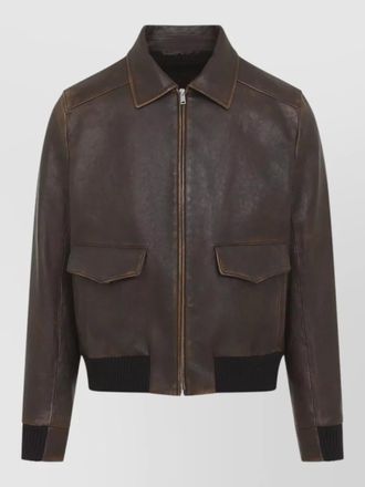 Prada leather bomber jacket shirt collar