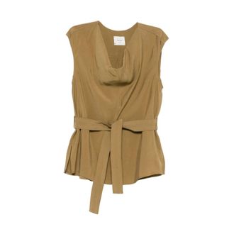 Alysi Sleeveless Tops, female, Green, Size: 2XS Sleeveless Belted Top