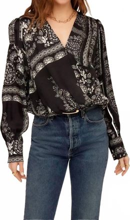 Fifteen Twenty Paisley Scarf Print V-Neck Blouson Top In Black & White