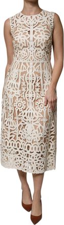 Dolce & Gabbana White Cut Out Leather Sleeveless Midi Womens Dress