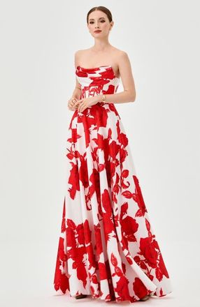 Bariano Virginia Corset Strapless Gown in Red Print at Nordstrom, Size 10