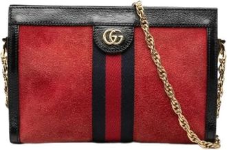 Gucci Pre-owned Cross Body Bags, female, Red, Size: ONE SIZE Pre-owned Suede Crossbody Bag