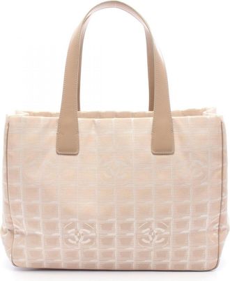 Chanel New Travel Line Beige Leather Nylon Canvas Handbag Tote Bag (Pre-Owned)