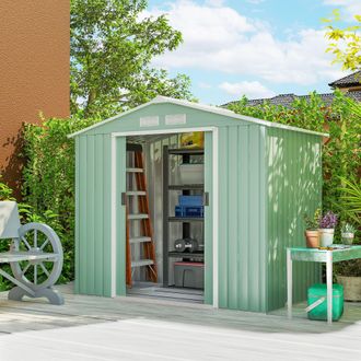 OUTSUNNY Garden Shed Storage Unit w/Locking Door Floor Foundation Vent in Light Green