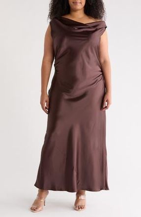 Renee C One-Shoulder Satin Maxi Dress in Brown at Nordstrom Rack, Size 1 X