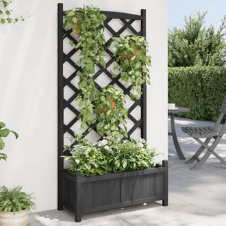 vidaXL Jardinera Con Enrejado Madera Maciza De Abeto Negro Vidaxl