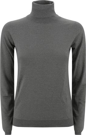 Brunello Cucinelli Cashmere Zijde Mix Grijze Broek - Dames - Cashmere truien - Grijs - M - Truien & Vesten