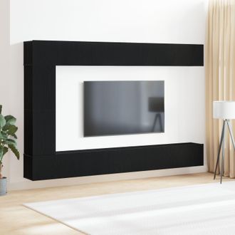 Berkfield Home 7 Piece TV Cabinet Set - Wall-Mounted, Black Oak, Engineered Wood