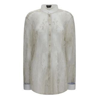 Tom Ford Kanten overhemd met bloemenborduursel - Dames - Blouses & Shirts - Grijs - Maat: 2XS Zijde