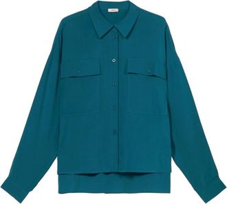 Oltre Viscose Blouse met Borstzakken - Dames - Overhemden - Blauw - M - Overhemden