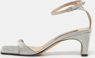 Sergio Rossi Silver Glitter Ankle Strap Sandals