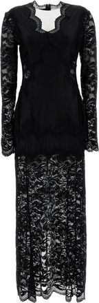 Paco Rabanne Intricate Lace Maxi Dress with Center Back Zip Closure