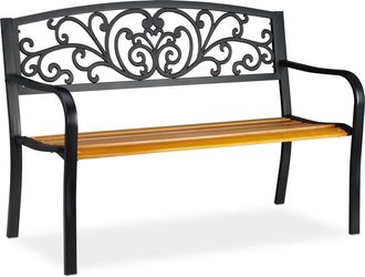 Relaxdays Relaxdays - Banco Jard&iacute;n Retro, Asiento De 2 Plazas, Balc&oacute;n Y Terraza, Madera Y Metal, 86,5 X 127 X 59 Cm, Marr&oacute;n Y Negro